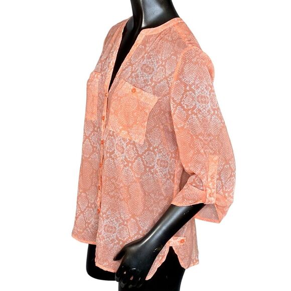 Covington Petite Semi Sheer Blouse Womens Size MP Button Down Closure - Picture 2 of 6